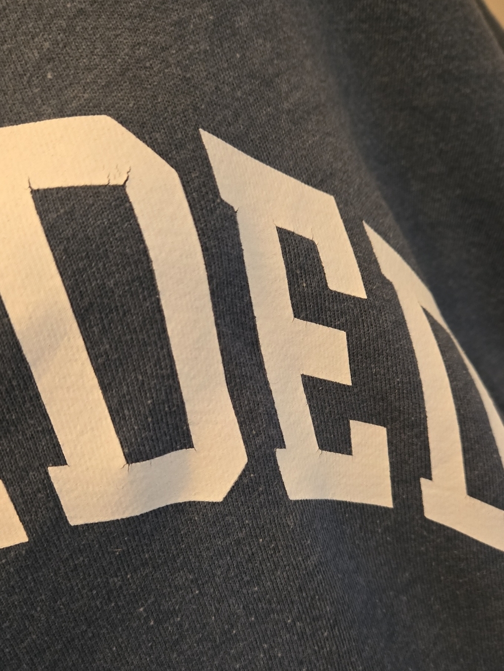 Free People Blue Crewneck Pullover with White 'GROUNDED' Graphic XL Oversized - Picture 12 of 16
